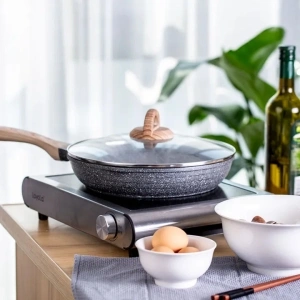 JEETEE Marble Stone Frying Pan Large Capacity Flat Egg Cooking Pan 20/24/32CM,Suitable for All Cookers Induction Safe