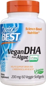 Doctor's Best Vegetarian DHA from Algae, Non-GMO, Vegan, Gluten Free, 200 mg, 60 Count