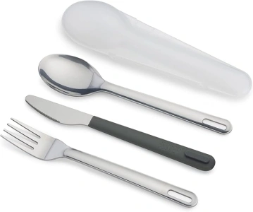 Joseph Joseph 81126 GoEat On-The-Go Stainless-Steel Cutlery Set, Frosted Grey