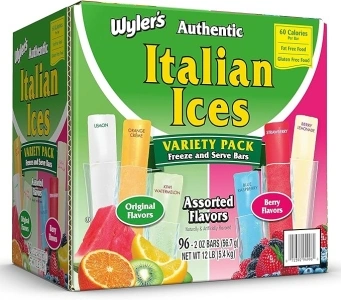 Wyler's Authentic Italian Ice Fat Free Freezer Bars Original Flavors 2oz bars, 96 count