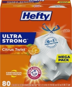 Hefty Ultra Strong Tall Kitchen Trash Bags Citrus Twist Scent, 13 Gallon, 80 Count