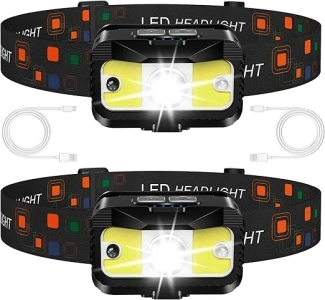 MIOISY Headlamp Rechargeable,1200 Lumen Ultra Bright LED Head Lamp Flashlight with White Red Light, 2 Pack Motion Sensor Waterproof Headlight, 8 Modes Lights for Outdoor Camping Fishing Running