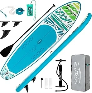 FEATH-R-LITE Inflatable Stand Up Paddle Board 10'5''x33''x6'' Ultra-Light (18.9lbs) ISUP with Paddleboard Accessories,Fins,Adjustable Paddle, Pump,Backpack, Leash, Waterproof Phone Bag Green