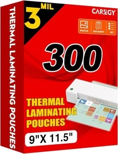 CAREGY Thermal Laminating Pouches, 300 Pack Laminating Sheets, 3 Mil, 9 x 11.5 Inches Lamination Sheet Paper for Laminator, Round Corner Letter Size