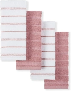 KitchenAid Albany Kitchen Towel 4-Pack Set,Cotton,Dried Rose/White, 16