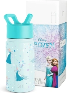 Simple Modern Disney Frozen Elsa Kids Water Bottle with Straw Lid| Reusable Insulated Stainless Steel Cup for Girls, School | Summit Collection | 14oz, Frozen Elsa's Snowflake