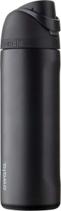 Owala FreeSip Stainless-Steel Insulated Water Bottle with Locking Push-Button Lid, 24-Ounce, Black (Very, Very Dark)