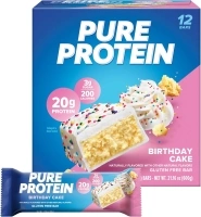 Pure Protein Bars, High Protein, Nutritious Snacks to Support Energy, Low Sugar, Gluten Free, Birthday Cake, 1.76 oz, Pack of 12