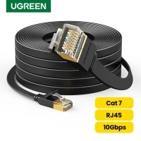 UGREEN Flat Cat7 Ethernet Cable RJ45 10Gbps Network Cable U/FTP Lan Cable Cat 7 RJ45 Patch Cord for Router Laptop Cable Ethernet,Black-Flat Version