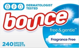 Bounce Dryer Sheets Laundry Fabric Softener, Free & Gentle, 240 Count, White