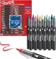 SHARPIE Creative Markers, Water-Based Acrylic Markers, Brush Tip, Assorted Colors, 12 Count