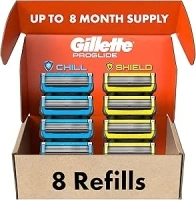 Gillette Mens Razor Blade Refills, 4 ProGlide Chill Cartridges, 4 ProGlide Shield Cartridges, Shields against Skin Irritation, Cools to sooth skin