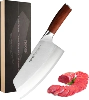 hecef 8-Inch Chinese Cleaver Kitchen Knife, Vegetable Meat Cleaver Chef’s Knife Made of High Carbon Steel & Ergonomic Cuibourtia Handle, Sharp Kitchen Cutlery for Home & Restaurant with Gift Box