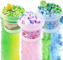 Okaybee Slime Variety Pack, Includes Monster Cloud Slime, Unicorn Clear Slime & Corn Candy Slime, Slime Party Favors for Kids, 3 Pack Different Textures Slime Kit for Girls and Boys Ages 8-12