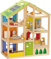 Hape All Seasons Kids Wooden Dollhouse by | Award Winning 3 Story Dolls House Toy with Furniture, Accessories, Movable Stairs and Reversible Season Theme